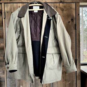 L.L. Bean Chore Jacket Field Coat 1970s-80s Quilt Wool Lining Leather Collar /XL